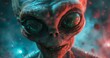 Close-up of an Extraterrestrial Alien Face, Eyes Glowing with Sci-fi Mystery and Space Fantasy