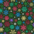 Seamless pattern with colorful snowflakes. Decorative background for greeting, invitation card, fabric, textile, wrapping paper, poster, cover or web design
