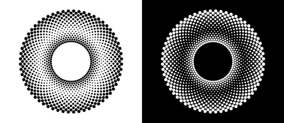 Fototapete - Abstract background with halftone dots in circle. Art design circle as logo or icon. A black figure on a white background and an equally white figure on the black side.