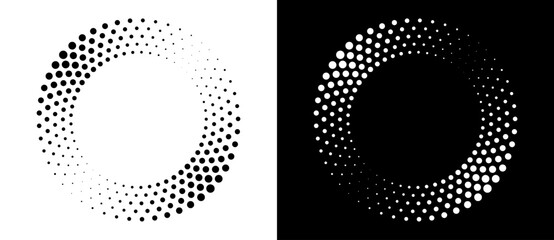 Fototapete - Abstract background with halftone dots in circle. Art design circle as logo or icon. A black figure on a white background and an equally white figure on the black side.