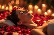 Romantic Petal Spa: A Woman Enjoys Valentine's Day Pampering at the Spa - Love, Romance, and Relaxation Unite in a Special Moment Surrounded by Rose Petals.




