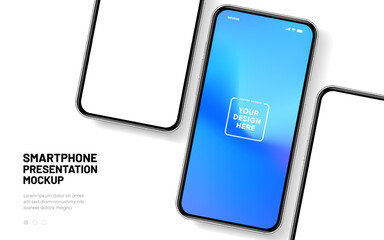 Poster - 3D realistic high quality smartphone mockup with isolated background. Smart phone mockup collection. Device front view. 3D mobile phone with shadow on white background.