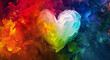 A graphic heart with rainbow colors, LGBTQ, pride