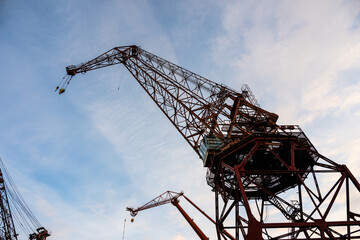 Wall Mural - Looking up on old wharf cranes.