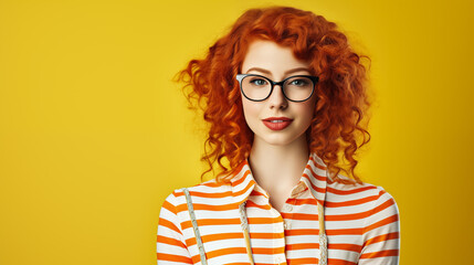merged fashion statement of a thoughtful redhead in playful attire with a curly-haired beauty expres