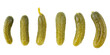 Marinated cucumbers or pickled gherkins isolated on a white background, top view.