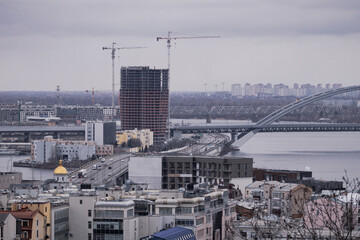 Kyiv, Ukraine - January 2, 2024: a bird's-eye view of the Podilsky District of Kyiv. You can see beautiful architecture