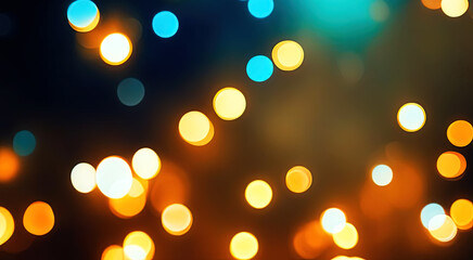 Wall Mural - lights and blue background bokeh effect, in the style of light orange and dark gold