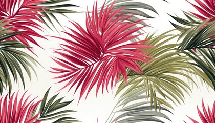 Wall Mural - japanese style design, pink and green palms, single image, white background, 