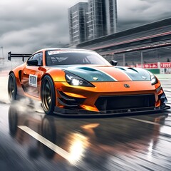 Wall Mural - Drifting sports car in motion. Fast driving. Generative AI