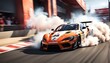Sports car in a dynamic drifting action on a racetrack. Generative AI
