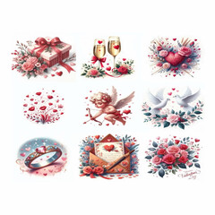 Wall Mural - Valentine's Day clipart with different symbols.