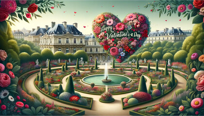 Wall Mural - Valentine's Day banners with a French amore theme romantic streets of Paris and views. French castle