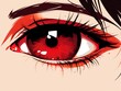 illustration of beautiful female eyes with red make-up and long eyelashes. Generative AI