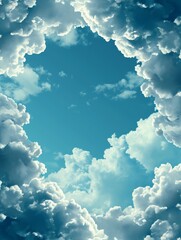 Poster - Fluffy white clouds forming a serene frame against a soft blue sky.