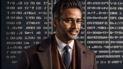 Wall Mural - Portrait of a brutal smiling businessman in glasses