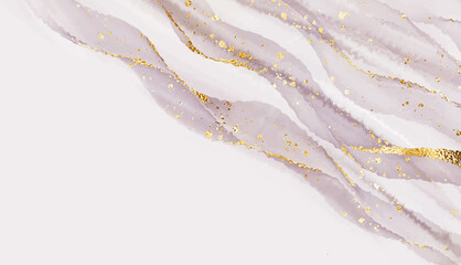 Wall Mural - Elegant marble stone texture border with gold veins and glitter splatter.