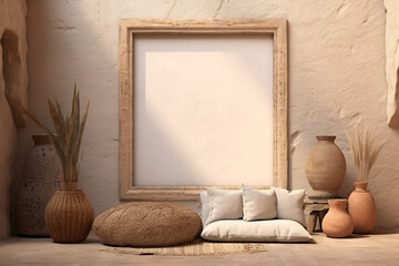 Wall Mural - Blank poster frame mockup interior of a modern living room wall