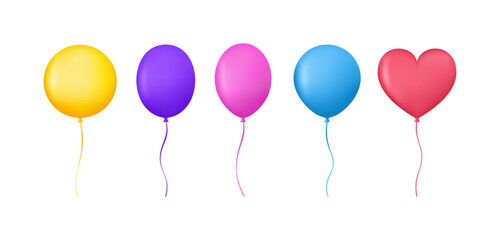 Set of colorful 3d balloon isolated on white background. Realistic helium balloons template for birthday party, anniversary, celebration. Vector illustration