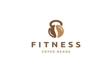 Wall Mural - 
Coffee bean and dumbbell combination fitness gym logo design template flat vector
