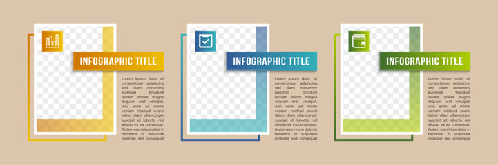 Wall Mural - vector simple multipurpose infographic template with rectangle photo placeholders icons and text blo