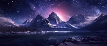 Night Sky, Flashes Of The Milky Way, Mountain Peaks In A Blanket Of Snow