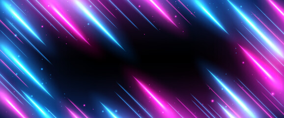 Wall Mural - Blue and Pink Rays Zoom In Motion Effect, Light Color Trails on Ultrawide Background, Vector Illustration