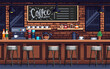 © Collaborapix - Pixel art illustration Coffeeshop background. Pixelated Cafe. Cozy Coffeeshop Cafe Backgroundpixelated for the pixel art game and icon for website and video game. old school retro.