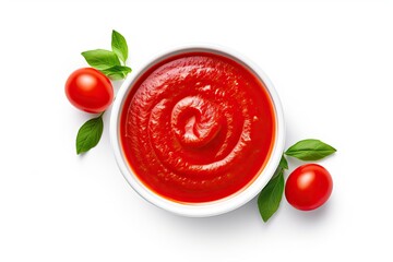 Wall Mural - Isolated tomato paste laid flat on white background