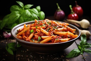 Wall Mural - Spicy chili sauce on penne pasta