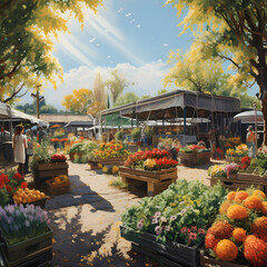 Canvas Print - A bustling food market with colorful displays.