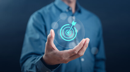 Aufkleber - Hand holding Target icon which for planning development leadership and customer target group concept.