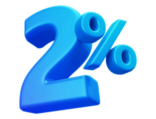 2 percentage discount number blue 3d render