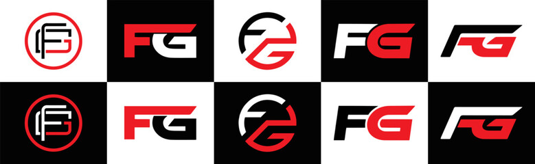  FG logo. F G design. White FG letter. FG, F G letter logo design. F G letter logo design in FIVE, FOUR, THREE, style. letter logo set in one artboard. F G letter logo vector design.	
