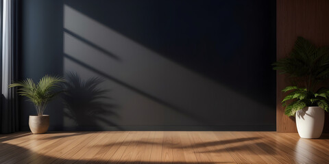 photo empty room with black wall with copy space and plant ai generated
