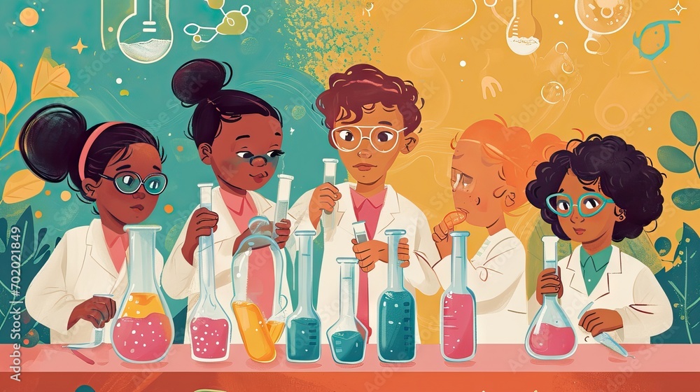 Schoolgirls conducting science experiments, empowering women in the ...