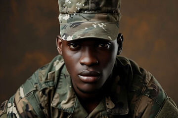 portrait of african american black soldier wearing in military clothing