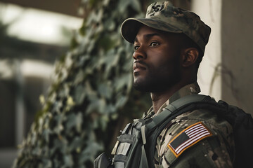 confident portrait of african american black soldier wearing in military clothing