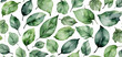 Watercolor green leaves on white background, seamless pattern . generated by AI