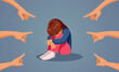 © nicoletaionescu - Sad Unhappy Child Victim Being Pointed at vector Illustration. Sorrowful little kid feeling abandonment and anxiety psychological trauma