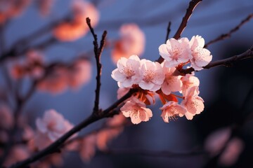 Sticker - cherry blossom in south korea,pink sakura, Close-up of a cherry blossom tree under the soft light of a full moon, AI Generated