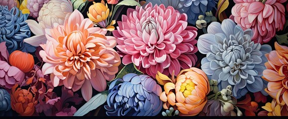 Wall Mural - A close up of beautiful blooming flowers, floral background