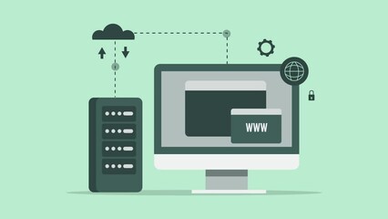 Wall Mural - digital cloud storage service, web hosting transferring data, web-based cloud application. online co