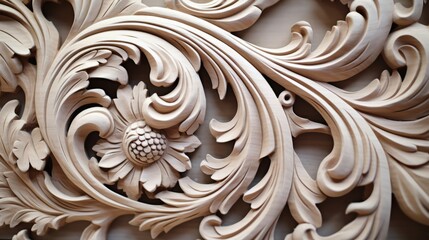 Wall Mural - flower and floral wood carving ornament pattern background