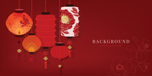 Chinese New Year Lantern , Asian Background ,Oriental Chinese And Japanese Style Abstract Pattern Background Design  With Lantern Decorate In Water Color Texture