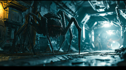 futuristic aliens or monsters with tentacles. scene of science fiction space invaders galaxy monster