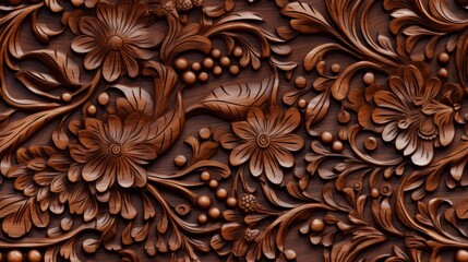 Wall Mural - flower and floral wood carving ornament pattern background