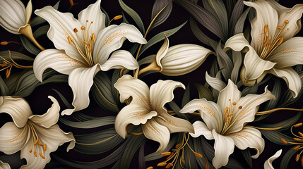 Wall Mural - vintage elegant luxury gold background with golden lily on black background