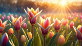 Fototapeta Tulipany - Tulipany wiosenne kwiaty, dekoracja ścienna, tło, generative ai