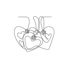Wall Mural - One continuous line drawing for shape of heart vector illustration. the universally recognized symbol of love, romance, and affection. Suitable design for greeting card, poster and banner.